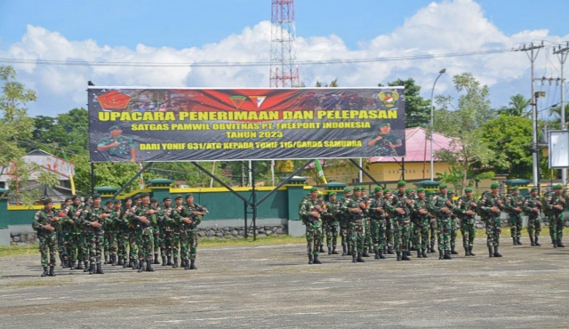 Danrem 174/ATW  Pimpin Upacara Penerimaan Dan Pelepasan Satgas Pam Obvitnas PT. Freeport Indonesia