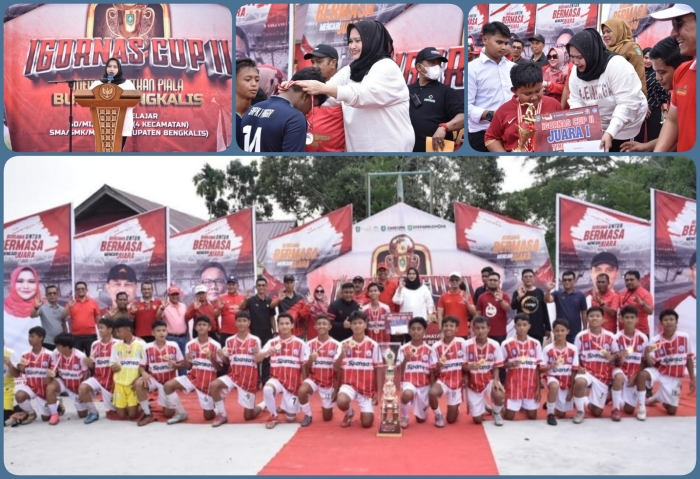 Bupati Hj.Kasmarni Resmi Tutup Turnamen Sepakbola IGORNAS Cup II Piala Bergilir Bupati Bengkalis