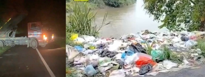 Mobil Truk Dinas Lingkungan Hidup Diduga Buang Sampah ke Tepian Sungai Kisau