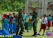 Satgas Yonif 131/Brajasakti Ajak Siswa SD Inpres Wonorejo Gotong Royong Ciptakan Lingkungan Bersih