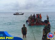 Satgas Marinir TNI AL Evakuasi Awak Kapal KM. Lombok yang Mengalami Kecelakaan di Perairan Laut Pulau Deli Banten