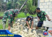 Dengan Semangat Gotong Royong, Satgas Pamtas RI-PNG Yonif 131/Brajasakti Bersama Warga Bangun Gereja di Perbatasan Papua