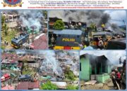 Personel Polri dan TNI Bahu Membahu Padamkan Api di Kompleks Kodam Lama Jayapura