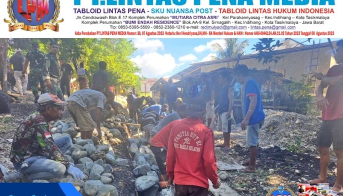 Semangat Gotong Royong Satgas TMMD ke-129 Kodim 1505/Tidore dan Warga Bangun Drainase di Desa Lolobata