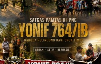 Sambut HUT RI Ke-81, Satgas Pamtas Kewilayahan RI-PNG Yonif 764/IB Bagikan Sarana Olahraga Kepada Pemuda Kampung Yembun